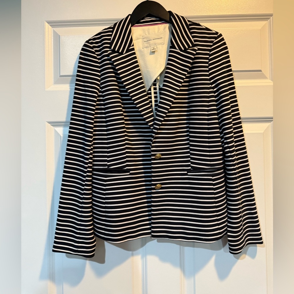 Banana Republic Black and White Striped Stretch Blazer Size 10